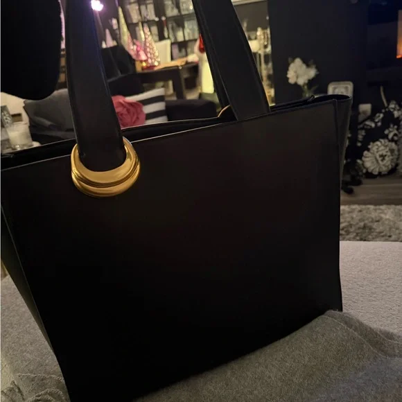 Donna Karan Black Hewlett Tote with Gold Accents - Picture 4 of 7